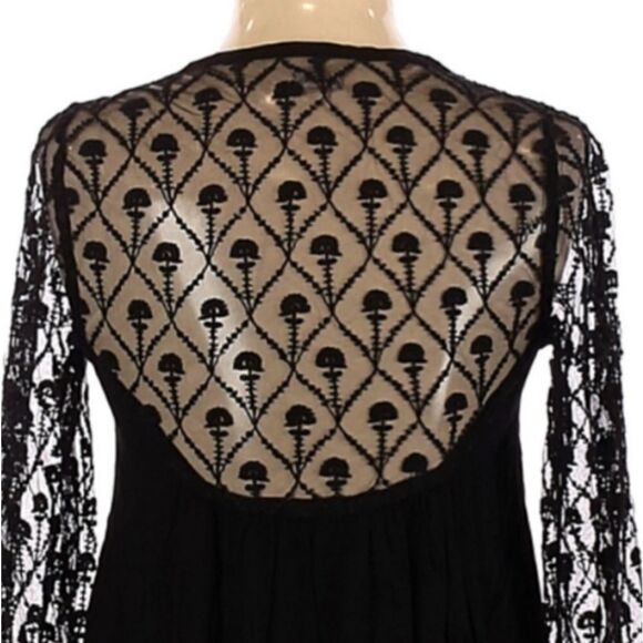 URBAN OUTFITTERS (ECOTE) LONG SLEEVE, SHEER LACE, SHORT DRESS, TIE LACE UP NECK - Picture 6 of 9